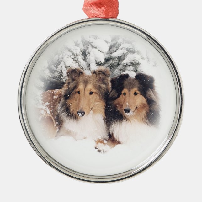 Snow Shelties Metal Tree Decoration (Front)