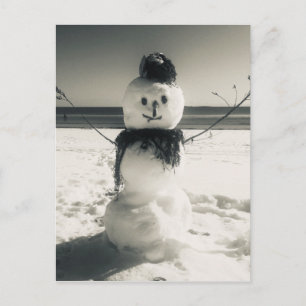 snow shore snowman postcard