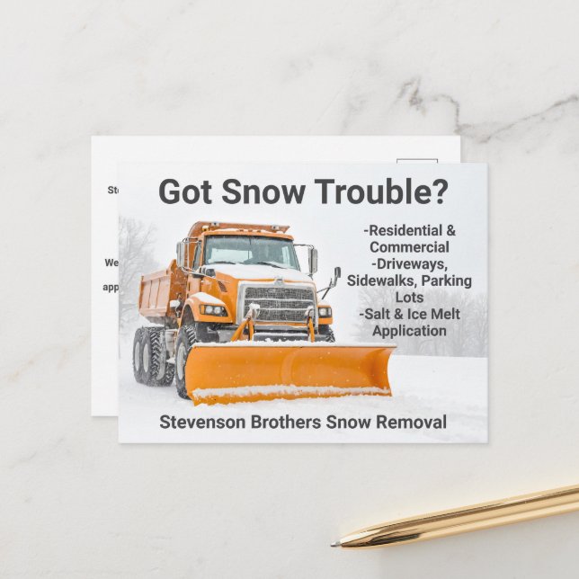 Snow Shoveling Removal Truck Modern Company Postcard (Front/Back In Situ)