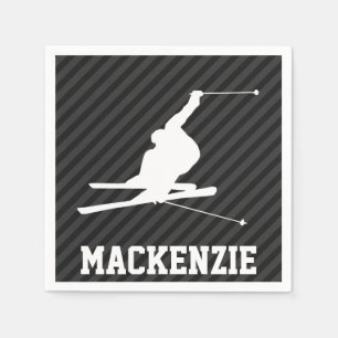 Snow Ski; Black & Dark Grey Stripes Napkin