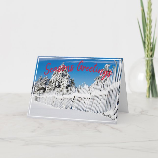 Snow Ski Fence Scene Custom Photo Holiday Card (Front)
