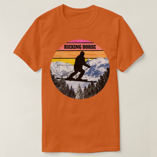 Snow Ski Kicking Horse Skiing Fields Canada T-Shirt (Design Front)