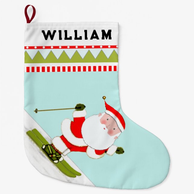 Snow Ski Large Christmas Stocking (Front)