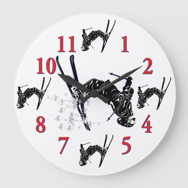 Snow Skier - Its Time to Ski Large Clock (Front)