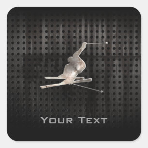Snow Skiing; Cool Black Square Sticker