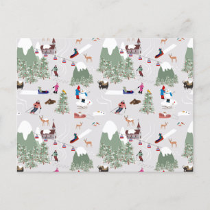 Snow Skiing Mountain Ski Slopes Landscape Holiday Postcard