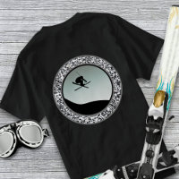 Snow Skiing Pebble Black White Round Design