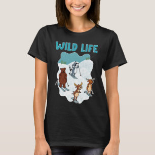 Snow Skiing With Deer Raccoon Moose Bear Skier T-Shirt