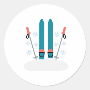 Snow Skis Classic Round Sticker