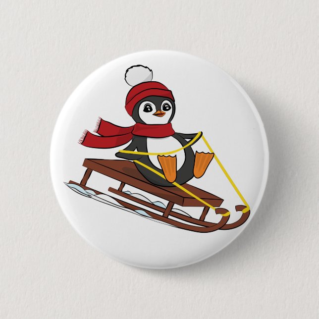 Snow Sledding Penguin Cute Animals Winter 6 Cm Round Badge (Front)