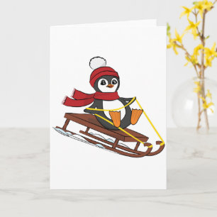 Snow Sledding Penguin Cute Animals Winter Card