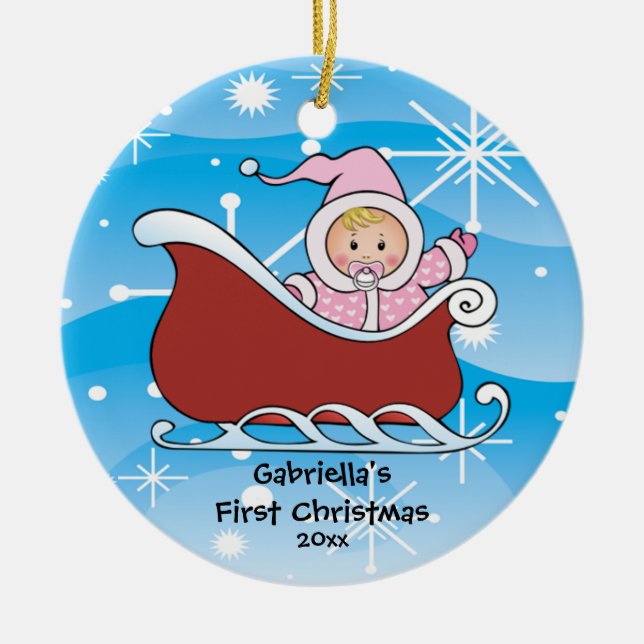 Snow Sleigh Baby's First Christmas Ornament (Front)