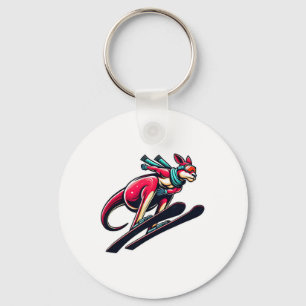 Snow Slope Kangaroo Skier With Goggles And Scarf Key Ring