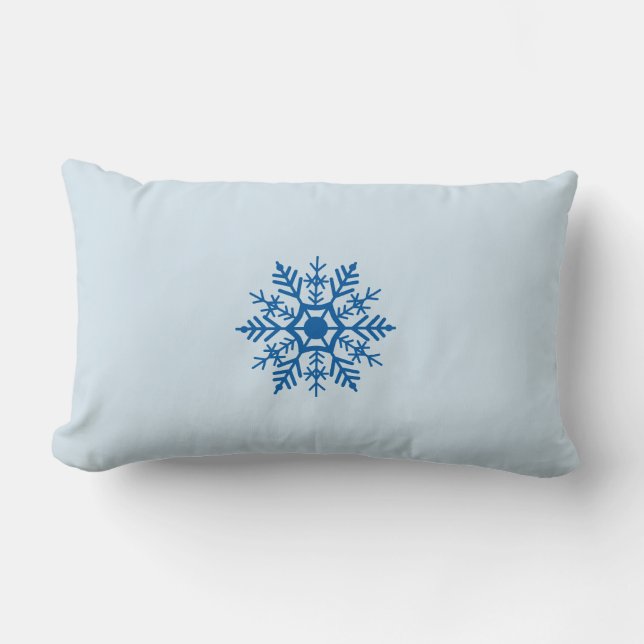 Snow Snowflake Blue Motif Winter Lumbar Cushion (Front)