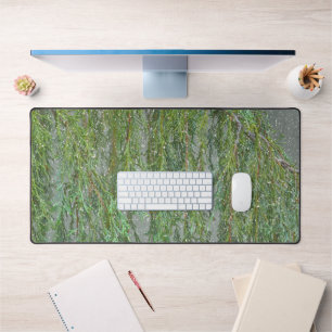Snow Snowing Green Christmas Tree Desk Mat Pad
