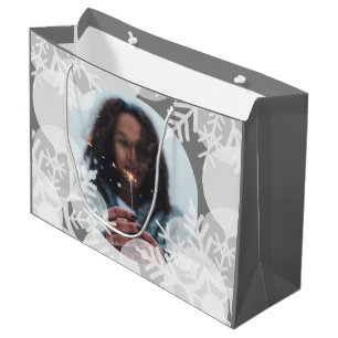Snow Stars - White, Grey - Gift Bag