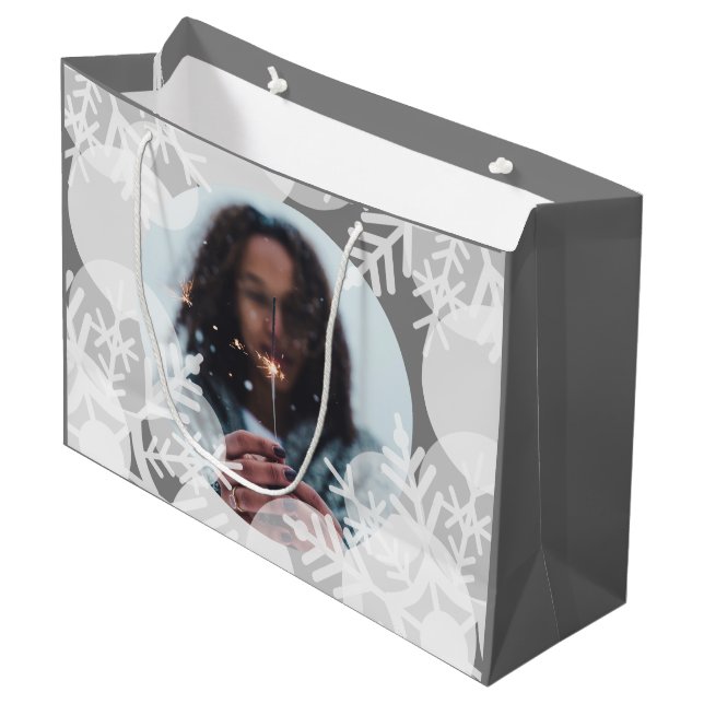 Snow Stars - White, Grey - Gift Bag (Front Angled)