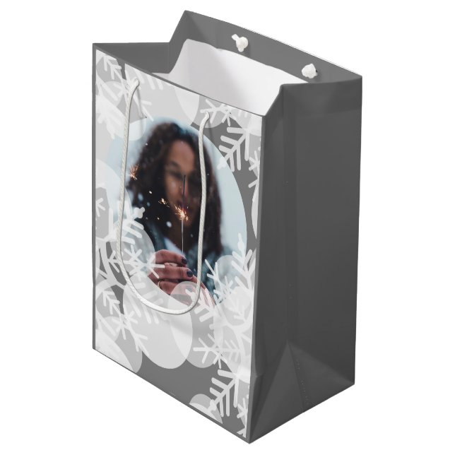 Snow Stars - White, Grey - Gift Bag (Front Angled)