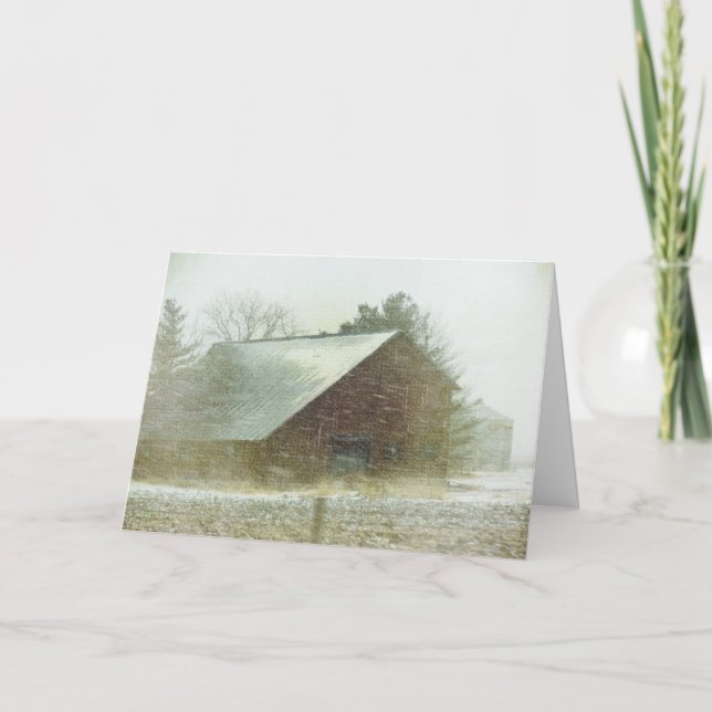 Snow Storm Barn Christmas Holiday Card (Front)