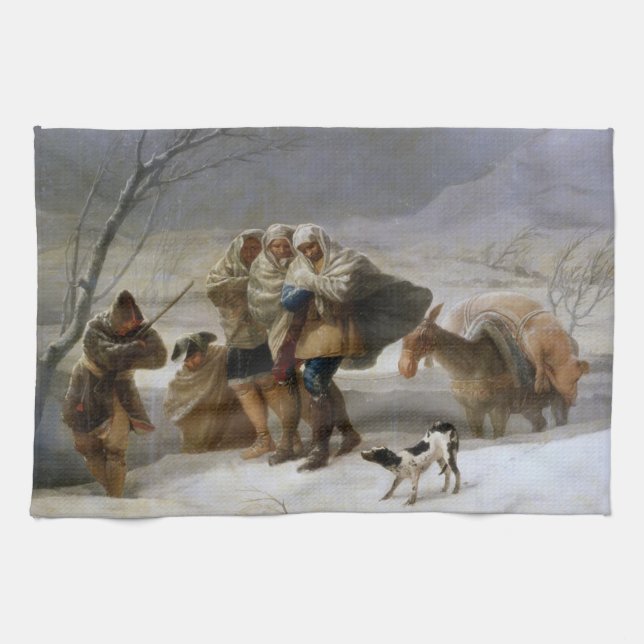 Snow Storm in Winter (by Francisco Goya) Tea Towel (Horizontal)