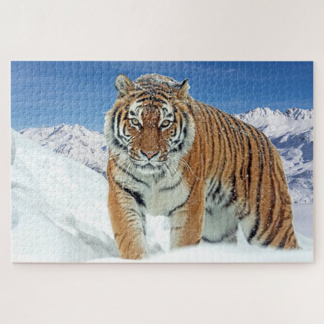 Snow Tiger Mountains Animal Nature Photo Jigsaw Puzzle (Horizontal)