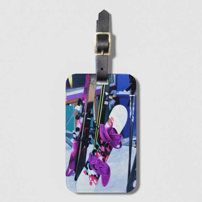 Snow Time - Snowboards and Skis Luggage Tag (Front Vertical)