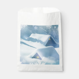 Snow topped roof in a forest favour bags
