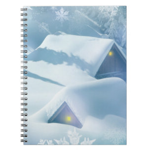 Snow topped roof in a forest notebook