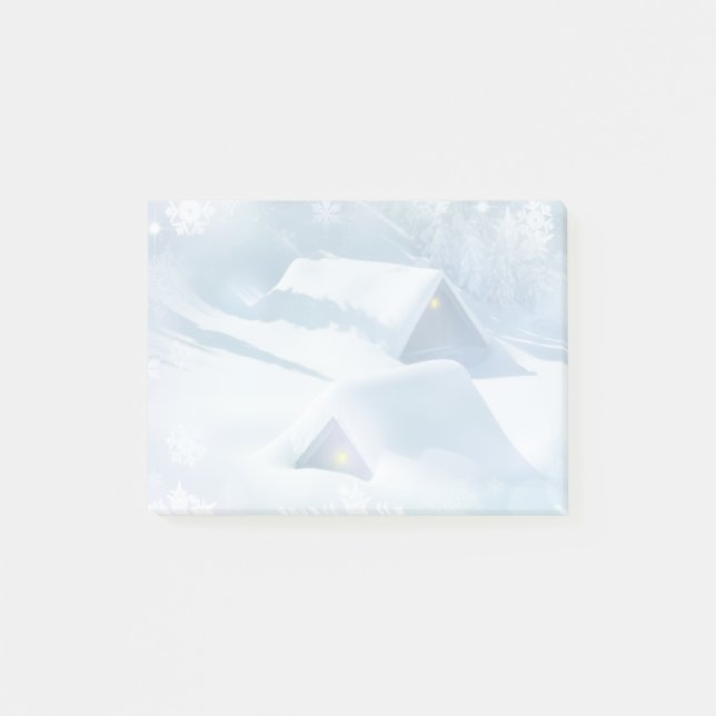 Snow topped roof in a forest post-it notes (Front)