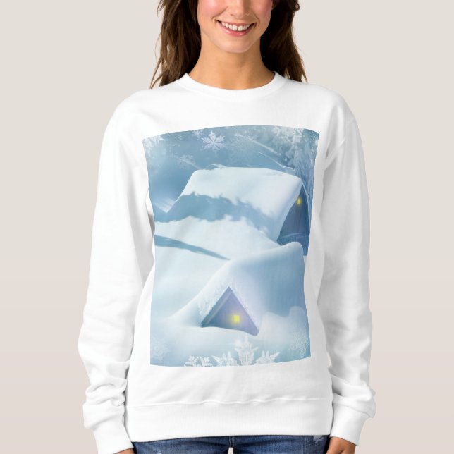 Snow topped roof in a forest sweatshirt (Front)