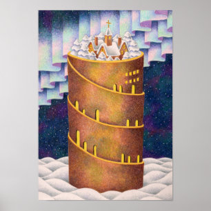 Snow tower beneath the aurora. poster