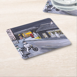 Snow Town Painting by Alfred Fox Square Paper Coaster