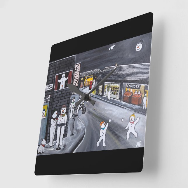 Snow Town Painting by Alfred Fox Square Wall Clock (Angle)