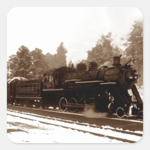 Snow Train Steel Horse railroad locomotive sepia Square Sticker