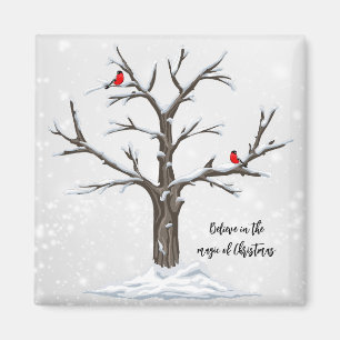 Snow Tree And Red Birds Christmas Magnet