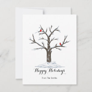 Snow Tree And Red Birds Winter Christmas Happy Holiday Card