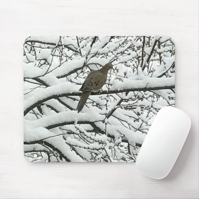 Snow Tree Branches Bird (photography by me) Mouse Pad (With Mouse)