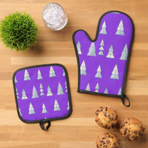 Snow Trees Elegant Winter Oven Mitt & Pot Holder Set