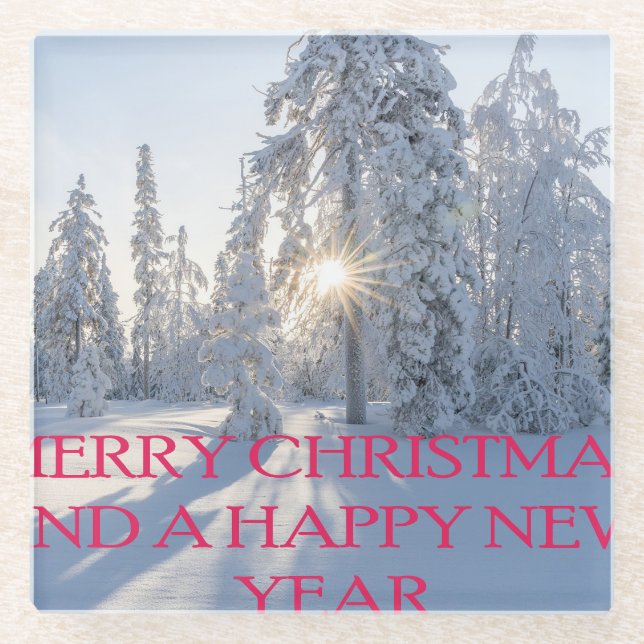 SNOW,TREES,THE SUN, READY FOR CHRISTMAS GLASS COASTER (Front)