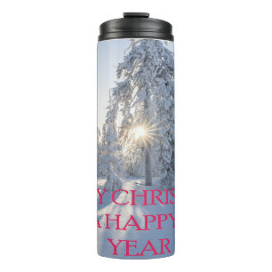 SNOW,TREES,THE SUN, READY FOR CHRISTMAS THERMAL TUMBLER