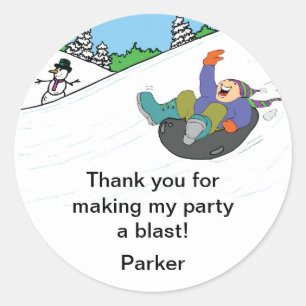 Snow Tubing Birthday Party Favour Stickers BOY