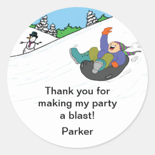 Snow Tubing Birthday Party Favour Stickers BOY