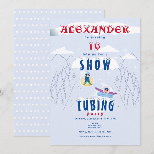 Snow Tubing Race Winter Sports Birthday Party Invitation (Front/Back)