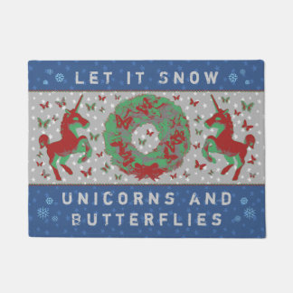"Snow Unicorns & Butterflies" Doormat (Blue)