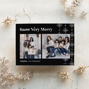 Snow Very Merry Modern Snowflakes Photo Holiday Card