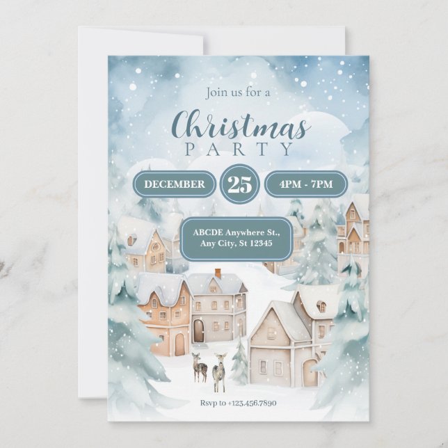 Snow village christmas  invitation (Front)