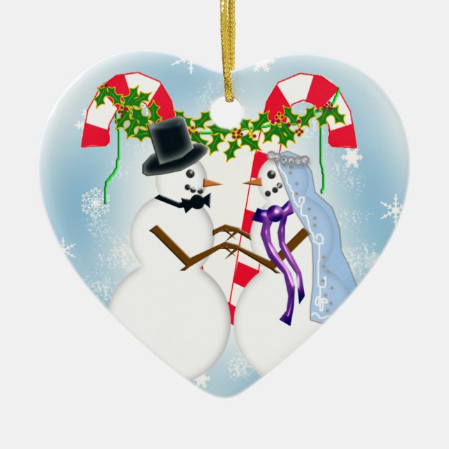 snow wedding save the date ceramic tree decoration (Front)