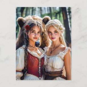 Snow-White and Rose-Red with the Bear Postcard
