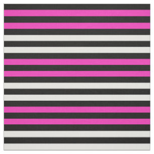 Snow white, Bright pink, midnight black stipe Fabric