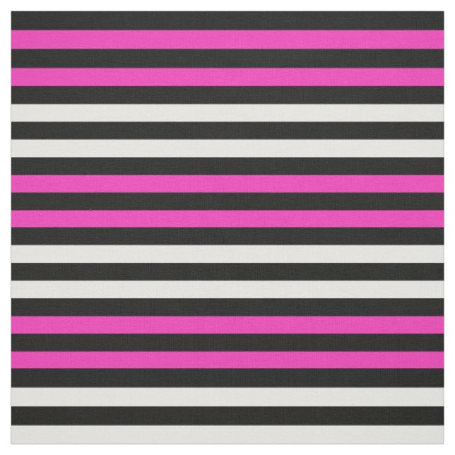 Snow white, Bright pink, midnight black stipe Fabric (Swatch)